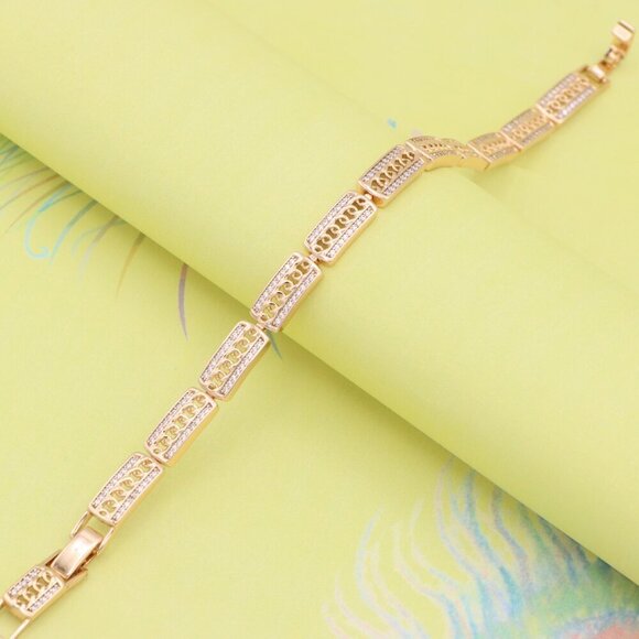 "Rose Gold Rectangular Link Bracelet with Cubic Zirconia Accents, XPBL0971 - Picture 7 of 13